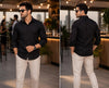 Men's Full Sleeve Textured Black Cotton Shirt, Regular Fit, Casual, Button Down, Point Collar