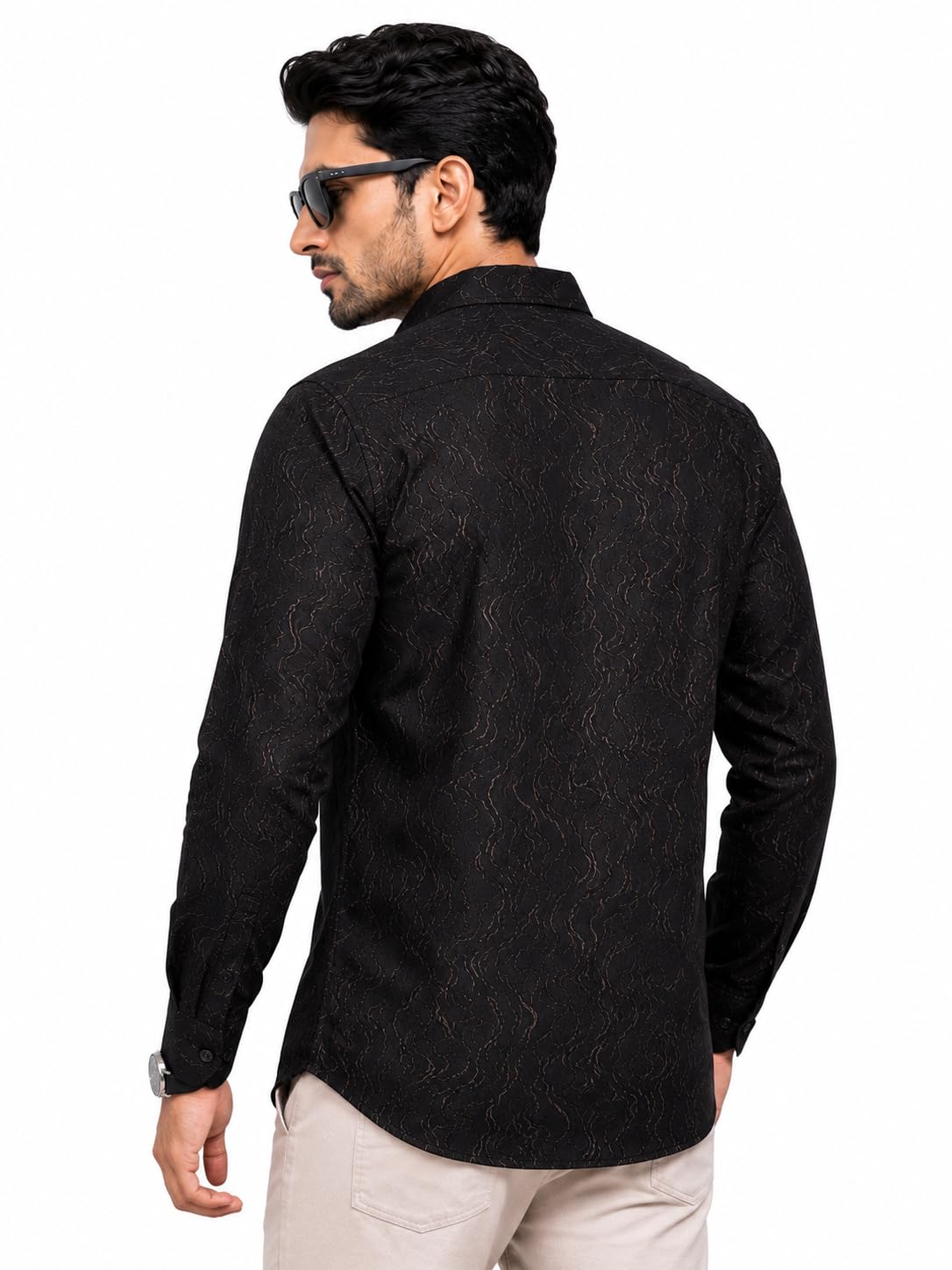 Men’s Textured Black Casual Shirt | Full Sleeve Regular Fit for Men | Premium Designer Stylish Upper Body Wear