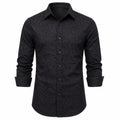 Men's Full Sleeve Textured Black Cotton Shirt, Regular Fit, Casual, Button Down, Point Collar